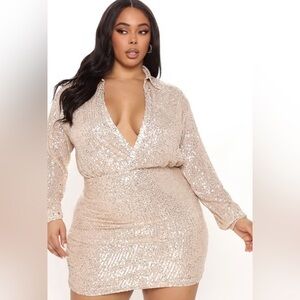 Plus Size Rose Sequin Mini Cocktail Dress